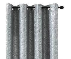 GIRASOLE Coppia Tende Oscuranti Fantasia Onde Effetto Metallizzato Tenda Isolante per Soggiorno Camera Ufficio Balcone Porta Finestra 2 Pannelli con Occhielli (Argento, 140x280cm)