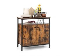 COSTWAY Credenza Buffet con 2 Ante e Ripiano Aperto, Mobile da Cucina Multiuso con Struttura Robusta in Acciaio, per Sala Pranzo Soggiorno e Ingresso, Stile Industriale