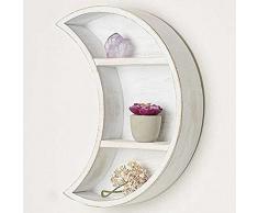 BAKAJI Mensola da Parete Forma Luna a 3 Mensole Ripiani in Legno MDF Design Moderno Shabby Chic Scaffale Libreria Arredamento Casa Cameretta Dimensione 39 x 29 x 8,5 cm Colore Bianco Anticato