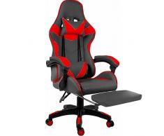 Sedia Gaming Poltrona Ufficio Scrivania Casa PC Stile Racing Girevole Ergonomica In Ecopelle Con Rotelle Cuscino Supporto Lombare Poggiatesta Poggiapiedi Braccioli Altezza Regolabile (Nero e Rosso)
