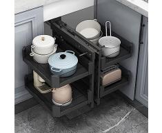 YEKIM Organizzatore Estraibile Per Armadio Ad Angolo Cieco, Ripiano Per Organizer Per Armadio Da Cucina Scaffale Per Scaffali Girevole In Alluminio Ad Angolo, 4 Cestelli In Allumini,C