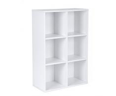 VASAGLE SONGMICS Libreria Scaffale Mobiletto Armadietto Mobile in Legno Pannelli di Particelle a 3 Ripiani 6 Scompartimenti Bianco LBC203D, ingegnerizzato, Würfelregal