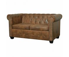 Lechnical Divano Chersterfield a 2 Posti in Pelle Artificiale Marrone,Divano Chersterfield,Divano Chesterfield Moderno
