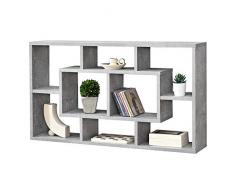 Mensola da Parete a Forma Rettangolare con 8 Scomparti 85 x 16 x 48 cm Scaffale Pensile con Ripiani Portaoggetti Libreria - Effetto Cemento