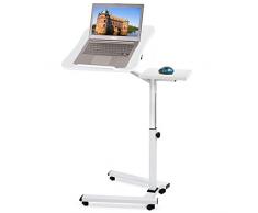 Tatkraft Like Tavolo Porta Laptop su Ruote, Bianco, Regolabile in Altezza con Piattaforma per Mouse 67 X 52 X 70-99.5 cm