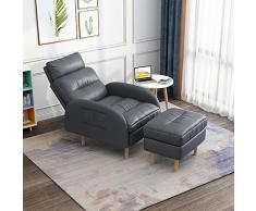 Poltrona trasformabile, funzionale reclinabile regolabile, divano singolo, con sgabello imbottito e bracciolo, per soggiorno, camera da letto, grigio scuro, blu