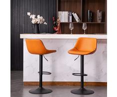 YOUNUOKE Sgabelli da Bar Arancia in Similpelle Set di 2 Sgabelli Cucina Alta Regolabile in Altezza 360° Girevole con Schienale Poggiapiedi Sgabello Alta per Bar Bancone