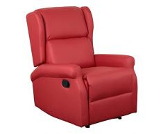 Totò Piccinni Poltrona BARCELLONA Relax Reclinabile Poggiapiedi Imbottita (Ecopelle Rosso, Manuale)