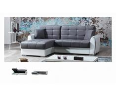 DMORA Jesus, Divano Letto Contenitore ad Angolo in Ecopelle e Tessuto, Sofà con Apertura Click-clack e penisola Reversibile, Cm 246x160h91, Bianco e Grigio