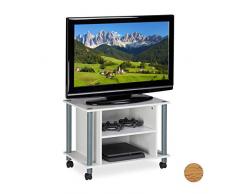 Relaxdays Mobile TV con Ruote, 2 Ripiani, Mobiletto Porta Televisore, 45x60x40 cm, Tavolo Televisione, Bianco Argentato