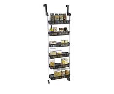 Smart Design Organizer per dispensa a 6 ripiani sopra la porta con 6 cesti completi in acciaio e resina regolabili con staffe stabilizzanti per eliminare loscillazione montaggio a parete colore nero