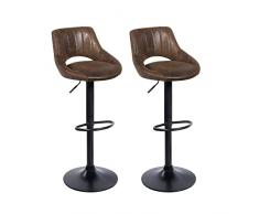 Zouron Sgabello da bar Set di 2 in similpelle, seggiolone, altezza regolabile e girevole a 360°, sedia da bar con poggiapiedi e schienale per banchi bar e cucina, marrone