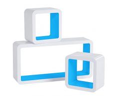 WOLTU RG9229bl Mensole da Muro Mensola a Cubo Scaffale Parete Libreria CD Legno MDF Moderno 3 Pezzi Diametro Diverso Blu-Bianco