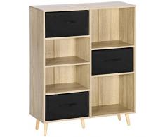 homcom Libreria Scaffale con 7 Vani, Mobile Multiuso con 3 Cassetti Rimovibili e Pieghevoli per Casa e Ufficio, 90x30x102.5cm, Legno