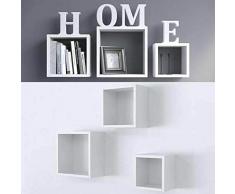 Kasahome Set 3 Mensole Moduli da Parete Mensola Quadrata Cubo Scaffale Pensile Arredo Pensili Scaffali in Legno MDF Arredo Casa Vari Colori (Bianco)