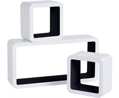 WOLTU RG9229sz Mensole da Muro Mensola a Cubo Scaffale Parete Libreria CD Legno MDF Moderno 3 Pezzi Diametro Diverso Nero-Bianco