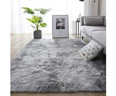 Tappeto Camera da Letto Tappeto Salotto Pelo Corto Soffice Antiscivolo Tappeti Soggiorno Tappetini Shaggy Grandi per Camere per Bambini (Grigio/Bianco, 120 * 160cm)