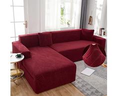 LJQAIZYL Copridivano con Penisola Impermeabile Elasticizzato,Fodere Copridivano a L AntiGraffio,Copri Divano per 1/2/3/4 Posti,Jacquard Copri Divani Angolare per Gatto Cani,Red-ChaiseLongue+3seats