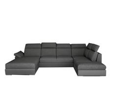 E-MEUBLES Ampio divano angolare XXL a U panoramico letto convertibile con baule 6/7 posti - in tessuto e similpelle - Soggiorno & soggiorno - Marvel (Antracite+Grigio (Inari 96+Soft29), Sinistra)