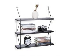Relaxdays 10021827_46 Scaffale Pensile da Parete, per Interni, 3 Ripiani, Aperto, HxLxP: 62 x 60 x 16 cm, Nero
