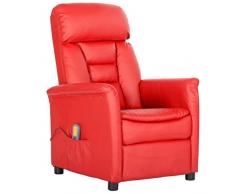 vidaXL Poltrona Massaggiante Reclinabile Rossa in Similpelle