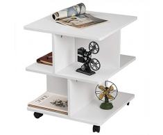 eSituro Tavolino da Divano Bianco con Ruote Tavolino da Caffe Salotto Porta CD Riviste Mobile Multiuso Comodino Basso SCD0087