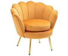 homcom Poltrona Vintage di Design in Velluto Giallo, Poltroncina da Camera con Schienale Alto 76x67x74cm