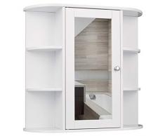 EUGAD Mobiletto Pensile da Bagno con Specchio Armadietto Bianco Lucido da Lavabo con 9 Ripiani 60x16x58cm 0022WY