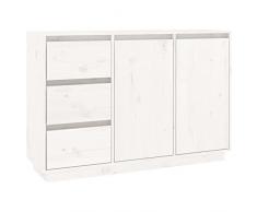 Festnight Credenza Soggiorno, Credenza Cucina, Mobiletto Multiuso, in Legno Massello di Pino Bianca 111x34x75 cm
