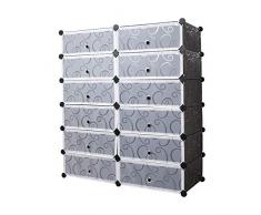 Meerveil Scarpiera Salvaspazio, Scarpiera Componibile, Scaffale Modulare con 12 Scomparti, Scaffale per Scarpe, Stivali, Pantofole, Armadio Fai da Te Mobiletto Portaoggetti, Nero