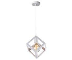 iDEGU Lampadario a sospensione moderno a Forma di Cubo Stile Geometrico E27 Lampada da Soffitto Vintage in Metallo per camera da letto, soggiorno, ristorante - 16cm, Bianco