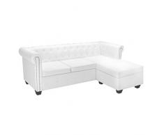 Festnigh Divano Chesterfield Moderno Angolare a L in Pelle Artificiale Marrone/Nero/Bianco