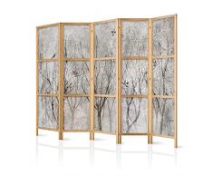 murando Paravento XXL Uccello Foresta Natura Foglie 225x171 5 parti Stampa unilaterale su tela in TNT Parete Divisoria Interno Separatore Stanza Pieghevole Decorazioni Legno Giappone c-C-0462-z-c