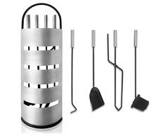 Froadp 5 pezzi Attrezzi per Camino in Acciaio Inossidabile Argento include Spazzole Pala Ganci Camino e Supporto Arco Set di Utensili Camino per Cucina Casa Appartamento