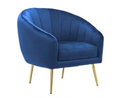 BRIGROS La voglia di fare WeHome - poltrona in velluto modello luxurycon gambe in ferro dorate alte 24cm e poltrona con imbottitura in schiuma dal design vintage e confortevole (Blue)