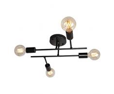 Plafoniera Nera in Metallo da Semi-incasso Lampada a Sospensione 4 Luci con Base E27 Lampadario Moderno per Soggiorno, Cucina, Sala da Pranzo, Camera da Letto