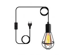 U/D Lampadario a Sospensione con Cavo 450cm Lampadario Industriale Vintage Lampadario Birdcage Staccabile con Interruttore Adatto per Soggiorno, Sala da Pranzo, Garage, ecc (lampadina non inclusa)