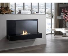 STONES HOME FURNITURE, Caminetto a Bioetanolo da Parete, Senza Fumo, Bruciatore in Acciaio da 1,5 l, Durata Fiamma 3 ore, Modello Bmovie, Colore Nero con Vetro Temperato, 26 x 90 x h 50 cm