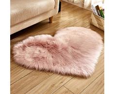 Liveinu Tappeto Shaggy Pelo Alto Pelo Lungo Forma di Cuore Tappeti in Pelle di Agnello Artificiale Decorazione per Camera da Letto,Soggiorno,Divano,Giaciglio 40x50cm Rosa