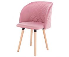 EUGAD Sedia da Sala Pranzo Moderna Poltroncina Soggiorno in Velluto Poltrone per Cameretta Sala d’Attesa Gambe in Legno Rosa 0303BY-1