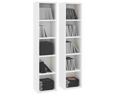 Festnjght 2 pz Libreria Scaffale, Mensole Cameretta, Porta Dvd a Colonna, Scaffali Porta CD, in Truciolato Bianchi 21x16x93,5 cm