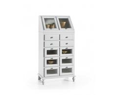 Dispensa Legno Arte povera credenza Laccata Bianca 10 cassetti 2 ribalte