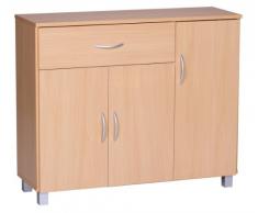 WOHNLING credenza JARRY faggio con 1 cassetto e 3 Porte 90 x 75 x 30 cm | Cassettone design | cabinet dispensa-piano con maniglie