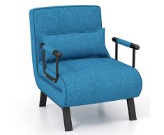 COSTWAY 4 in 1 Poltrona Letto Singolo, Poltroncina Pieghevole con Schienale Regolabile in 6 Posizioni, Sedile Imbottito Robusto, Divano Letto per Casa Ufficio, 79x65x79 cm (Blu)