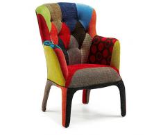 Bricozone Poltrona Patchwork, Poltrona Salotto in Cotone e Struttura in Legno, Poltrona Imbottita e Rivestita in Tessuto Patchwork, 62.5 x 59 x 101 cm, Patchwork Design