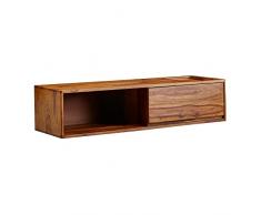 WOHNLING Design Lowboard Sospeso 108x25x34 cm Legno Massello di Sheesham | Tavolo TV Mobile Porta TV Moderno | Scaffale HiFi con vano portaoggetti
