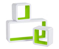 WOLTU RG9229gn Mensole da Muro Mensola a Cubo Scaffale Parete Libreria CD Legno MDF Moderno 3 Pezzi Diametro Diverso Verde-Bianco