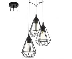 LAMPADARIO A SOSPENSIONE TRIPLA GABBIA TARBES COLORE NERO DESIGN VINTAGE