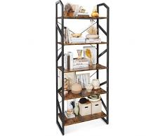 ODK Libreria Scaffale da Terra per Soggiorno, Camera da Letto e Ufficio a Casa, Scaffale a 5 Livelli, 60 x 30 x 157.7 cm, Marrone Vintage