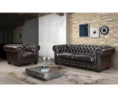 LINEA SOFA Poltrona Chesterfield 100% cuoio di bufalo Marrone con riflessi castani - BRENTON